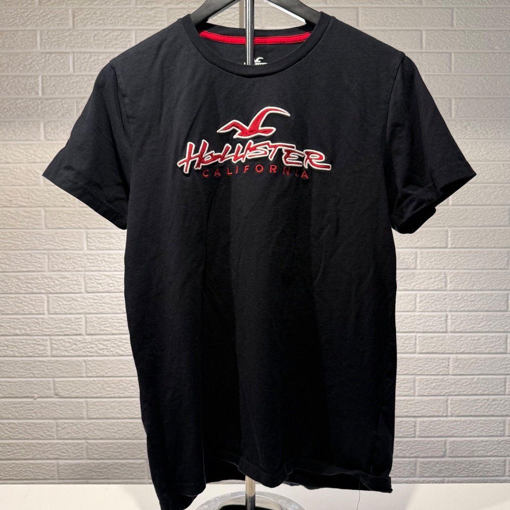 Hollister California Black Graphic Logo T Shirt Crew Neck Mens